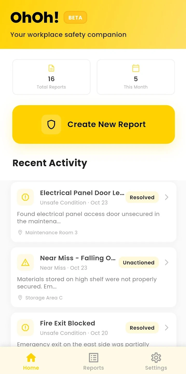 OhOh Safety App Screenshot