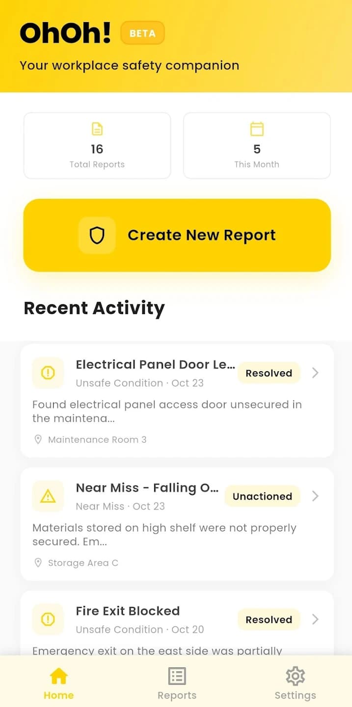 OhOh Safety App Screenshot